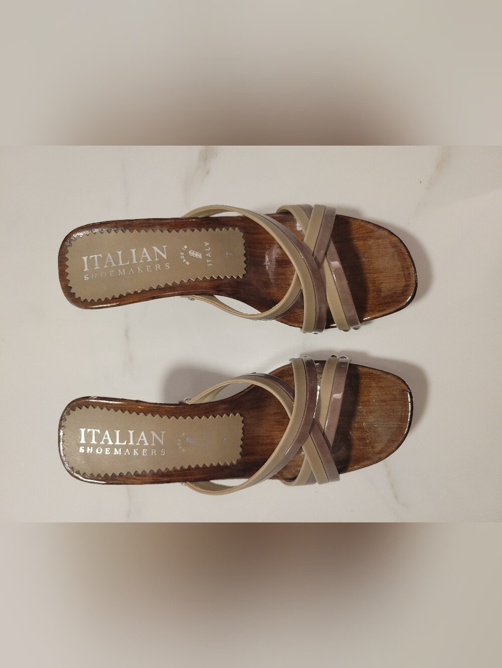 Italian Shoemakers Women's Taupe and Beige Crisscross Strap Sandals